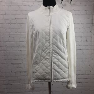 Croft & Barrow White Quilted Sweater Zip Jacket